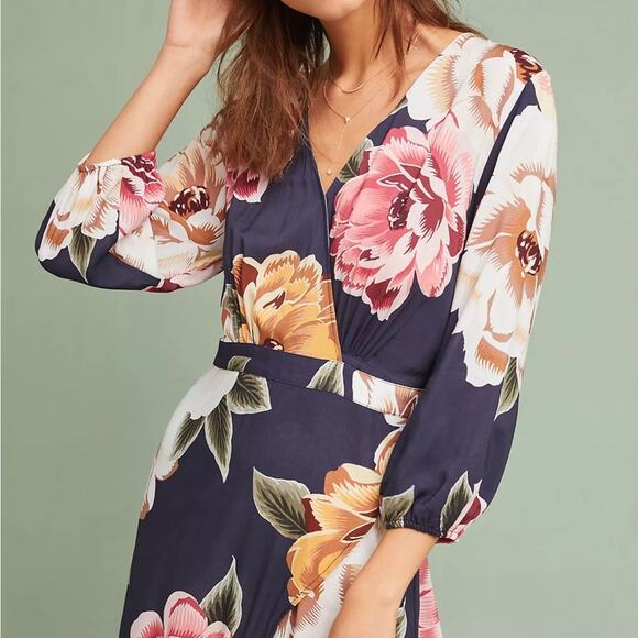 Anthropologie Farm Rio Layla Floral Ruffle Maxi Wrap Dress Size XXS Petite - Picture 8 of 14